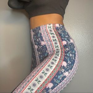 Women Elastic High Waist Stretchy Flare Floral Pants